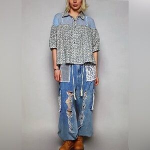 POL Floral and Crochet Lace Top